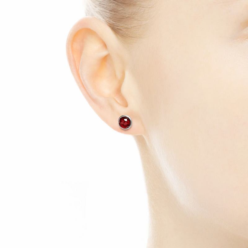 Pandora July Droplets Stud Earrings - Sterling Silver/Red/Synthetic Ruby - Canada | ND3964AK